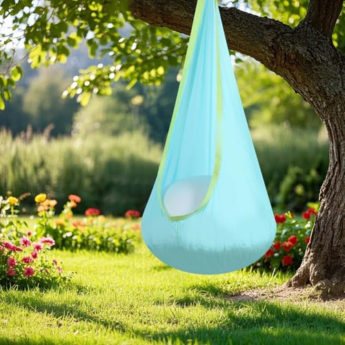Lunmon 3 Set Kids Pod Swing Seat, Max 220 Lbs, Child Sensory Swing Indoor Outdoor Hanging Hammock Chair with Inflatable Pillow Pocket for Kids Indoor Outdoor Use, Blue, Pink, Orange