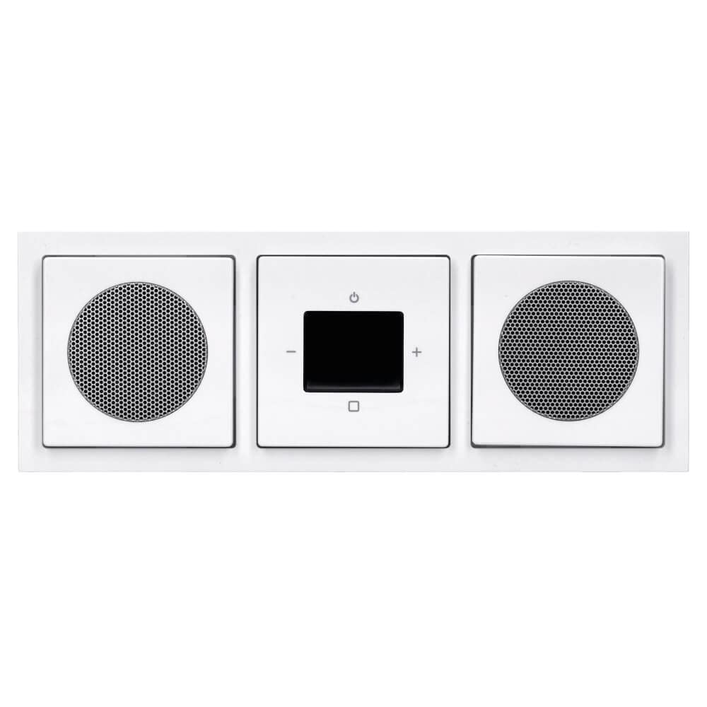 Busch-Jaeger UP-Radio-Set: 8217 U-101 Radio BTconnect DAB+ + 8252-84-101 Zentralscheibe Radio + 2x 8223 Lautsprecher+ 2x 8253-84 Zentralscheibe + 1723-184K 3-fach Rahmen, future linear Studioweiß