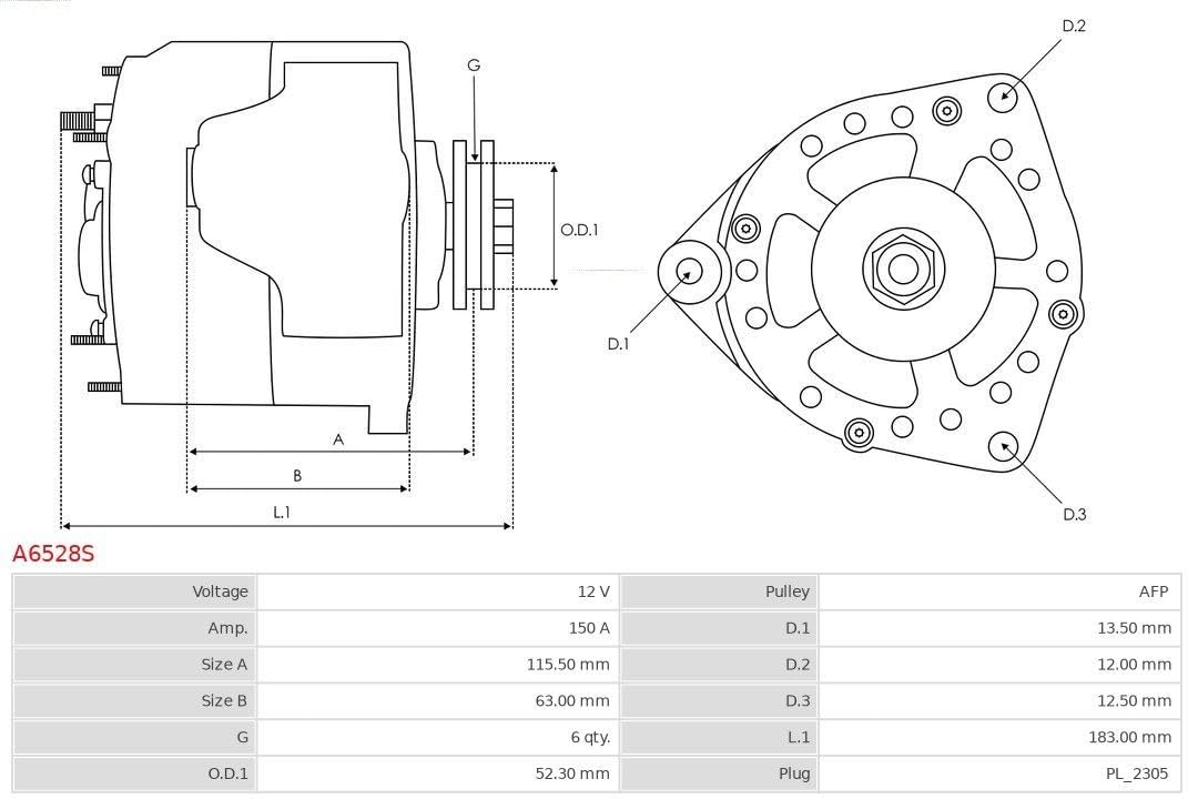 AS-PL Alternateur 150A avec poulie débrayable Compatible avec JEEP Compass MP, M6 104211-8320 56029679AA KRLX29679AA A6528S