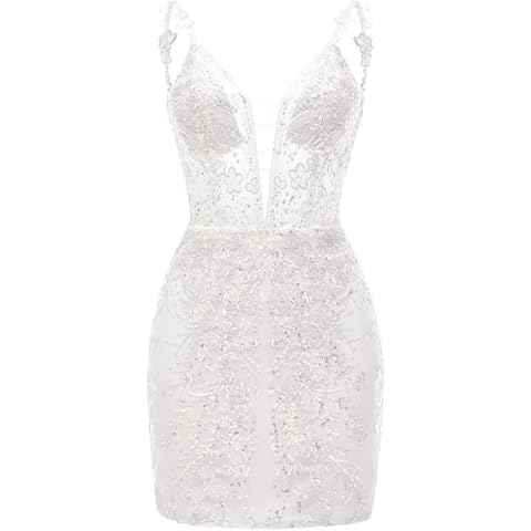 Fokissy Lace Homecoming Dresses Sparkly Bodycon Floral Prom Dresses Short Tight Formal Party Dress White Size 0 Cover