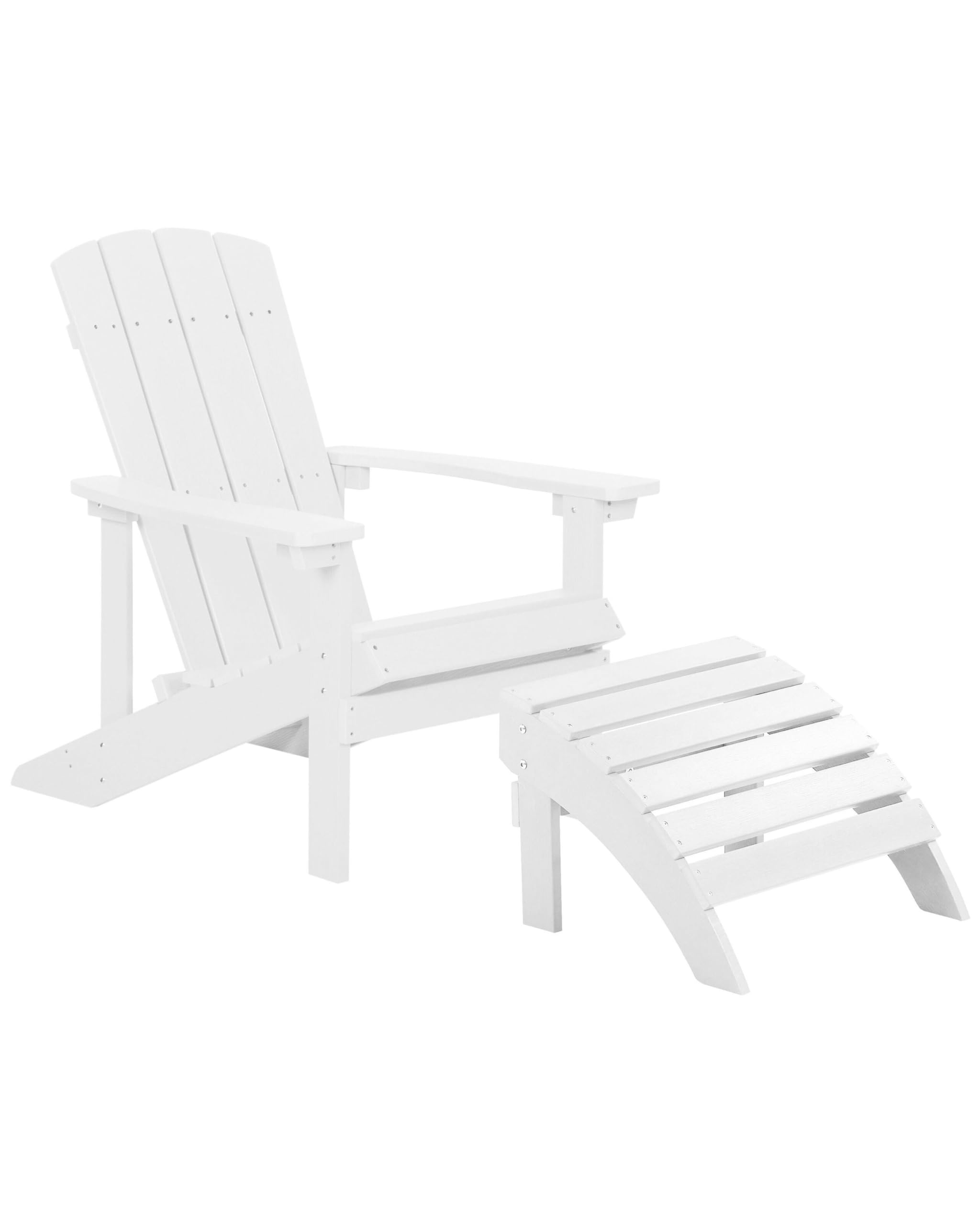 Moderner Muskoka Gartenstuhl Kunstholz Weiß mit Hocker Armlehnen Adirondack
