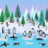 41 Pcs Arctic Animals Figurines Set Diorama Kit Includes 21 Polar Animals Figurines 16 Mini Pine Trees 1 Fake Snow Blanket 2 Foam Boards 1 Blue Tissue Paper Artic Diorama Supplies School Winter Decor