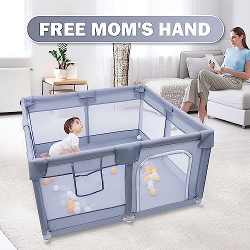 Baby Playpen, Baby Playard, Large Baby Playard, Indoor & Outdoor Kids Activity Center with Anti-Slip Base, Sturdy Safety Play Yard, Baby Fence - Thumbnail 2