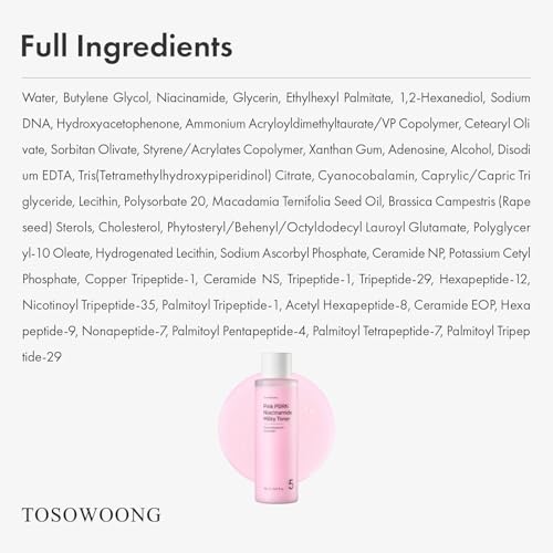 Image of TOSOWOONG Pink PDRN Niacinamide Milky Toner for Dark Spots & Glow, Freckles