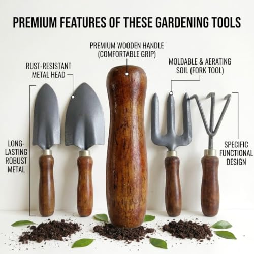 Image of Garden Tools for Home & Nursery Use | Hand Tools for Plant Care & Gardening (5 Pcs Garden Tool Set)