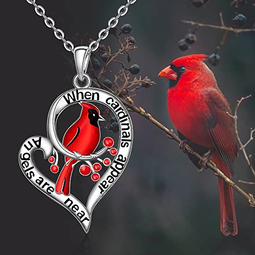 Cardinal Necklace Heart Red Bird Spiritual Memorial Engraved When Cardinals Appear Angels are Near Dainty Inspirational 925 Sterling Silver Animal Necklaces for Loss of Loved One Heart - Image 4