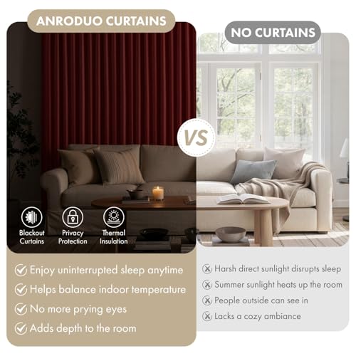Image of ANRODUO Christmas Red Back Tab Blackout Curtains 90 Inch Long 2 Panels | Rod Pocket,Thermal Insulated Room Darkening Light Blocking Curtains for Living Room Bedroom Privacy,W42xL90
