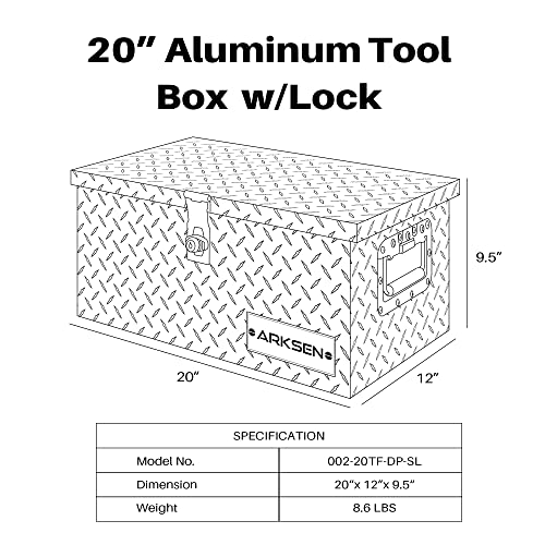 Arksen 20 Inch Heavy Duty Aluminum Diamond Plate Tool Box Chest Box Pick Up Truck Bed Rv Trailer Toolbox Storage With Side Handle And Lock Keys – Silver #TOP5
