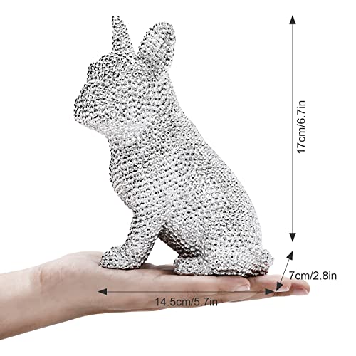 Grabado French Bulldog Statue Home Decor, Dog Lover Gifts For Women,Small Resin Dog Frenchie Sculpture Ornaments, Modern Animal Decoration For Living Room Table Shelf Office Figurine Decor, Silver #TOP5
