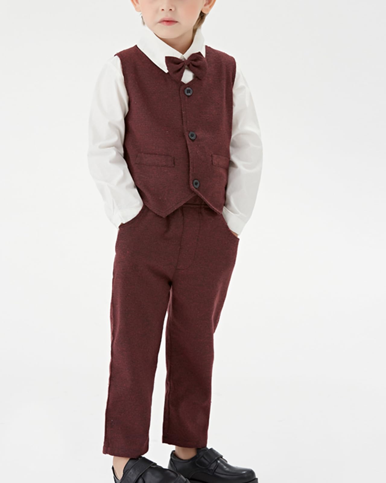 Conjunto de Traje de Caballero para Bebés Niños, 4 Piezas Camisa + Pantalón + Chaleco + Pajarita Traje de Bautizo Fiesta Boda Ceremonia
