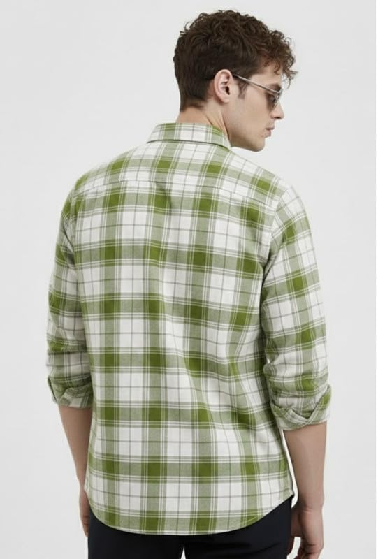 Image of U TURN Men's Casual Plaid Button-Down Shirt, Khaki and White Checkerd Shirt Stylish