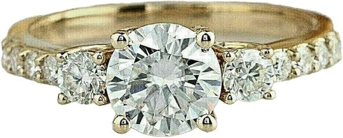 Ashu jewellers || 1.50 CT Round Cut Diamond Solitaire With Accents Engagement Ring 14K Yellow Gold Finish Wedding Anniversary Gorgeous Promise Ring For Her