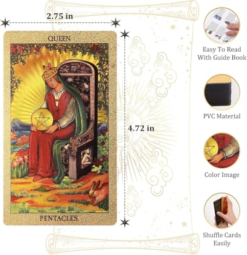 Image of AYME 78 Gold foil Tarot Cards with Guide Book Tarot Deck for Beginners and Professional Player with Box Tarot PVC Durable Waterproof Wrinkle Resistant