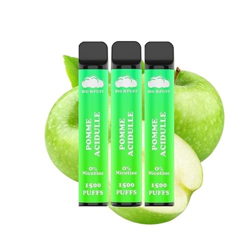 Districlope LOT DE 3 CIGARETTES JETABLES BIGRPUFF 1500 PUFFS POMME ACIDULEE EN 0MG Cover