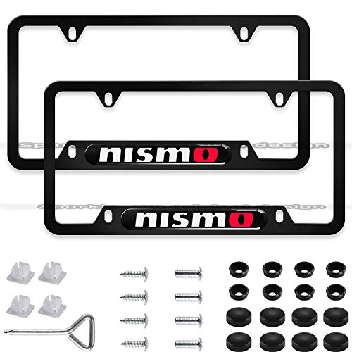 Sparkle-um 2Pcs Newest Custom Personalized 4 Hole Matte Aluminum Alloy Nismo Logo License Plate Frame With Screw Caps Cover Set,Applicable To US Standard Car License Frame,For Nissan Nismo.