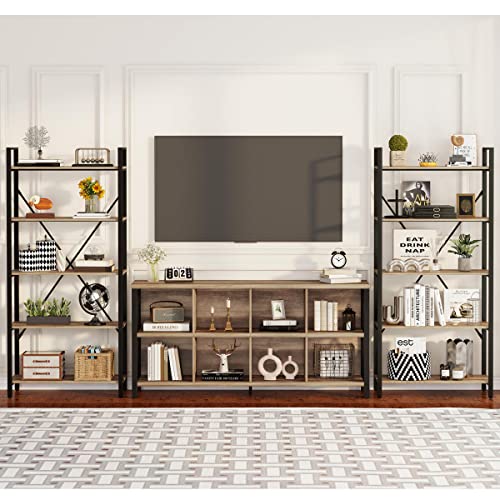 Fatorri 8 Cube Storage Organizer Bookshelf, Rustic Wood Cubby Bookcase, Industrial Horizontal Long Shelf For Living Room (Rustic Oak, 62 Inch) #TOP5