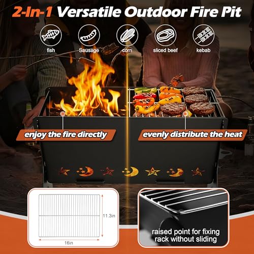Image of Portable Camping Grill, HaSteeL Mini Campfire Grill with Grate & Carry Bag, Heavy-duty BBQ Outdoor Fire Pit for Camping Backyard, Bonfire, Patio, Easy Assembly