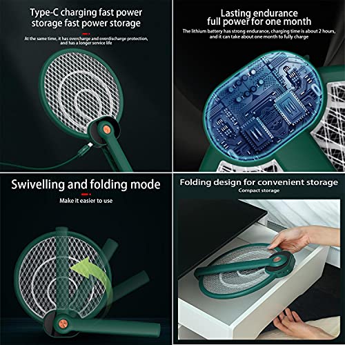 Draaien En Vouwen Elektrische Vliegenmepper, Oplaadbare Muggen Racket, Met Mosquito Control Lamp, 3-laags Touch Mesh… - Image 4