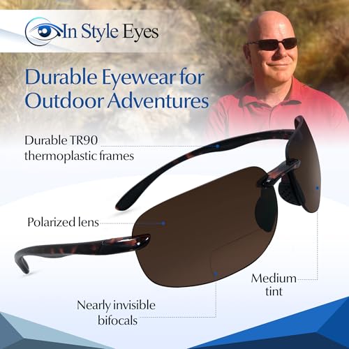 In Style Eyes Lovin Mawi Bifocal Wrap Around Sunglasses, Polarized Reading Glasses Reduce Sun Glare, Near Invisible Line Lens, Tortoise, 2.5x3