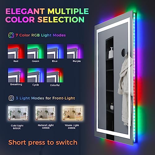 Sovela 24 X 32 Inch Rgb Led Bathroom Mirror With Light, Smart Lighted Vanity Mirror For Wall With Anti-Fog, Dimmable, Touch Control, Memory Function (Rgb Backlit + Front Light) #TOP1