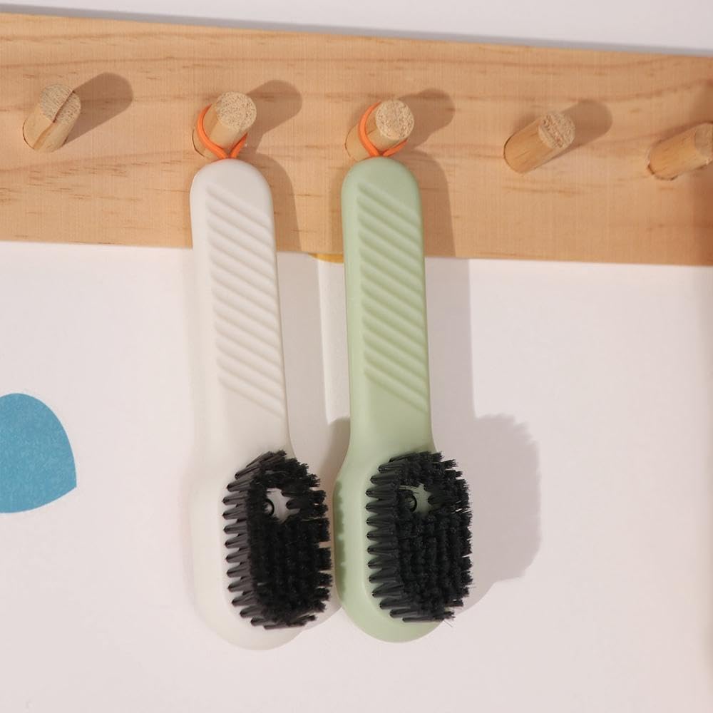 2 Pack Multifunctional Liquid Shoe Cleaning Brush with Liquid Box, Soft Bristle Cleaning Brush with Hanging Designed, Multifunctional Shoe Laundry Brush for Household Bathroom Kitchen (White/Green)