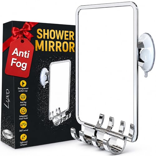 Luxo Shower Mirror Shower Mirror fogless for Shaving with a Removable Razor Holder - Shaving Mirror for Shower with a Powerful Suction Cup Shatterproof fogless Mirror for Shower