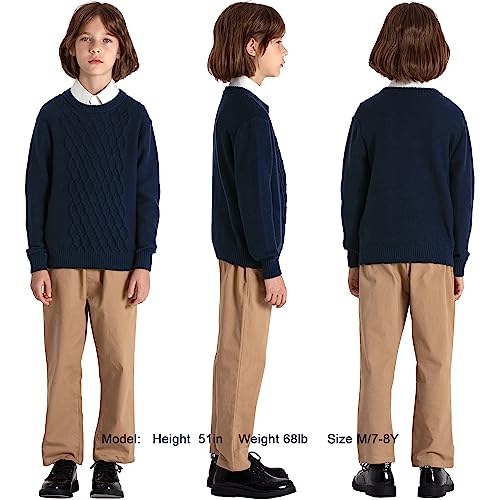 Image of BOBOYOYO Boys Sweaters 100% Cotton Cable Knit Kids Sweater Striped Pullover