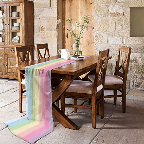 Chiffon Table Runner, Rainbow Stripes 10Ft Sheer Wedding Table Runner, Modern Colorful Cream Striped Aesthetics Farmhouse Dress Scarves Gauze Table Runner Kitchen Island/Party Décor 27"X120" #TOP2