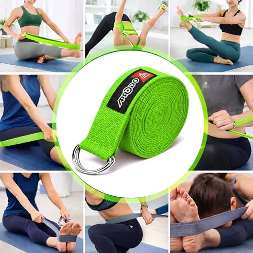 Image of Aprodo Yoga Strap (6 /8 /10 Feet Size Option) 1.5 inch Width 100% Cotton Straps with Adjustable D-Ring Buckle, Best for Yoga, body Flexibility & General Fitness
