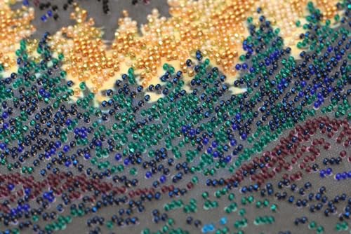 Image of Wizardi Bead Embroidery Kit - At a Lake. Colorful Beads, Beading Needles. DIY Kit. Embroidery for Beginners. Home Decor. AB-845 Abris Art