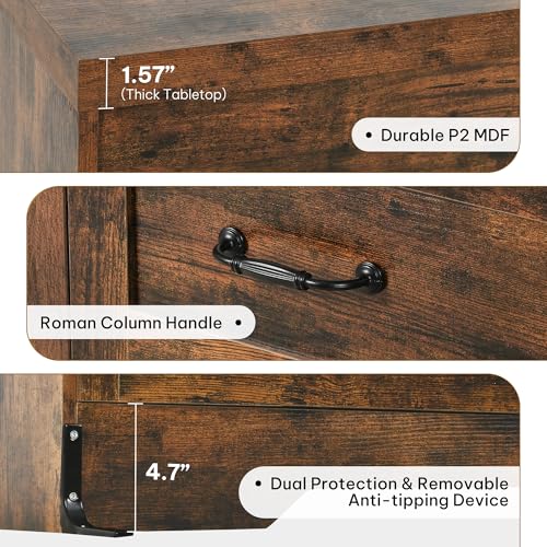 DWVO Farmhouse 7 Drawer Dresser for Bedroom, 60 Inch Large Modern Dresser TV Stand with Drawers & Bar Handles, Storage Dressers with Power Outlets, Rustic Wood Chest of Drawers, Rustic Brown Upgraged