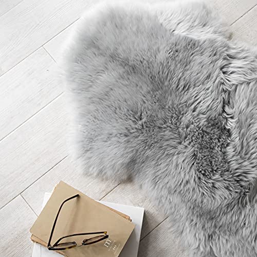 Huahoo Premium Genuine Sheepskin Rug Grey Real Australia Sheepskin Natural Lambskin Fur Area Rug Seat Covers For Kids Bedroom Sofa Chair Cover Pets Dogs Mat Single Pelt/2'X 3' Silver Grey thumb #7