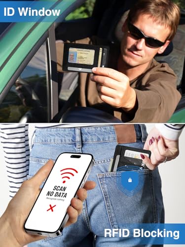 Minimalist Wallet Credit Card Holder Slim Wallet for Men Women, Vegan Leather Front Pocket Wallet Small Compact Wallet Thin Card Case ID Window RFID Blocking Card Organizer Quick Access You Need4