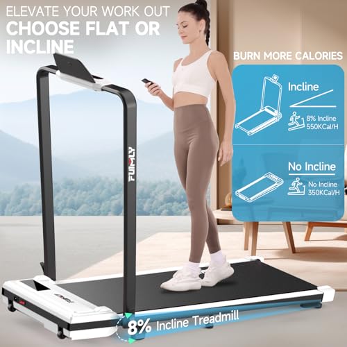 Image of FUNMILY Walking Pad - Foldable Treadmill for Home Office, Portable, 300 Lb Capacity, Remote Control, LED Touch Screen, 2s Foldable, White