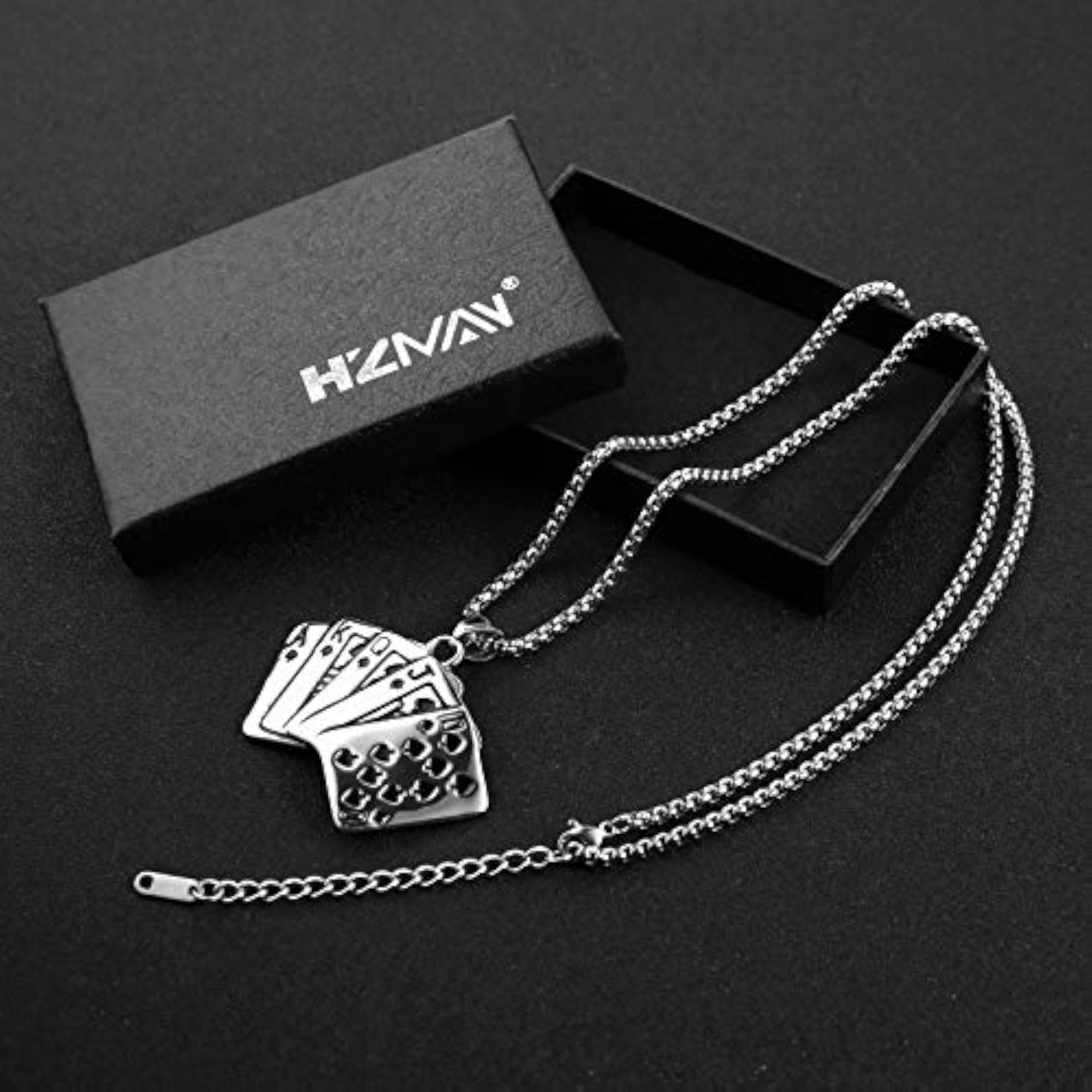 Punk Stainless Steel Playing Card Pendant Necklace, Men’s