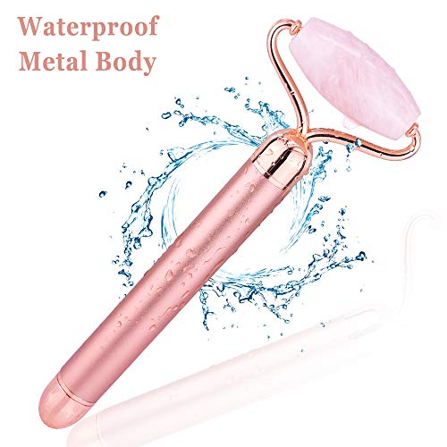 2 em 1 massageador elétrico de jade facial de jade natural, conjunto de rolos vibratórios de quartzo
