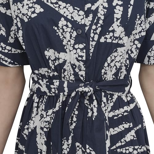 Image of DKNY Women's Short Sleeve Cotton Poplin Collared Midi Shirtdress