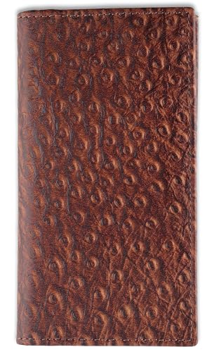 Image of F&L CLASSIC Men's RFID Vintage Look Genuine Leather Long Bifold Wallet Checkbook Wallets,ostrich print brown,240-51