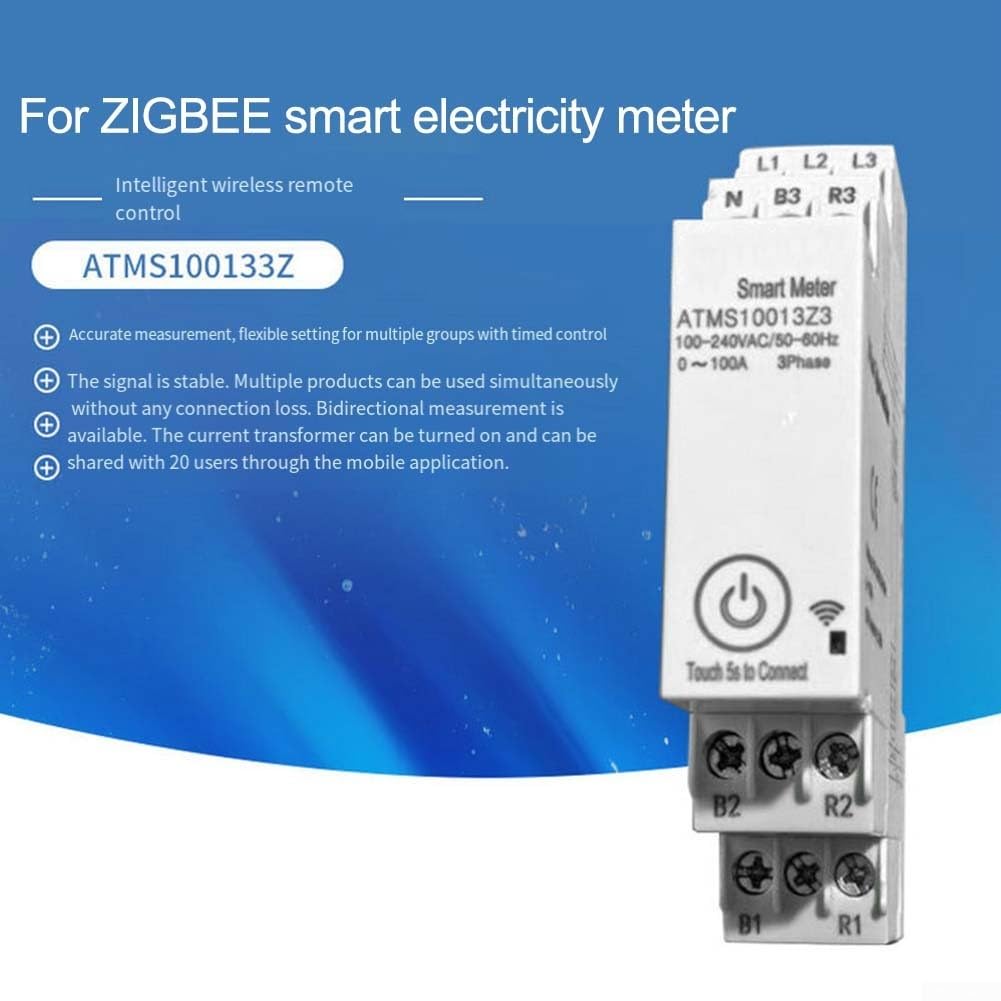 Smart Energy Meter trifase con per Zigbee, convertitore di corrente per app Tuya, 3 x 230/400 V fino a 100 A, misurazione bidirezionale, guida DIN