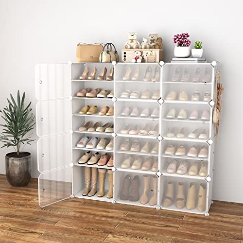 WEXCISE Portable Shoe Rack Organizer with Door, 48 Pairs Shoe Storage Cabinet Easy Assembly, Plastic Adjustable Shoes Organizer Stackable Detachable Free Standing Shoes Rack White by WEXCISE - Image 2