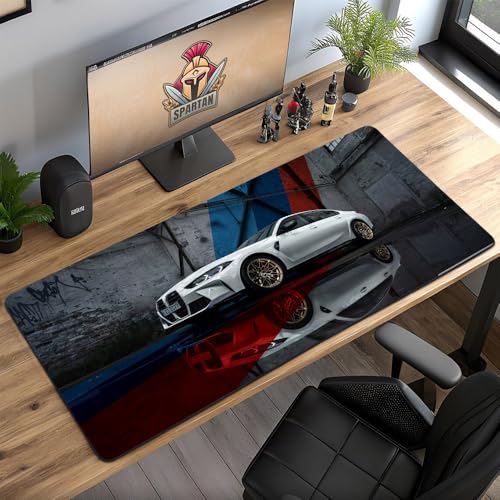 Image of Gadgets WRAP Extra Large Desk Mat Mouse Pad 18 x 36 Inch, Anti-Slip, Spill-Resistant, Ideal for Home, Office, Gaming Setups - White BMW M3