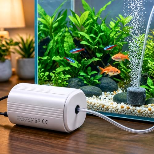 Image of VAYINATO BlueScale KE-511 Single Way Ultra Silent Aquarium Air Pump 2W - Oxygen Pump, High Air Output 1 x 3L /min, Energy-Efficient Aerator with 2M Air Tube & 1 Air Stones, Suitable Aquariums