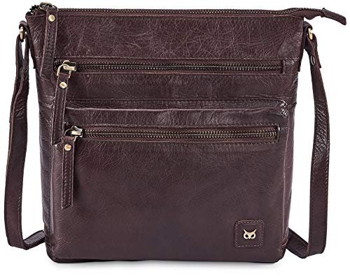 Wise Owl Accessories Small Crossbody Bags for Women Real Leather Purse & Handbags Crossover Over the Shoulder Pocketbook Handmade Gift (Coffee Multi-Wax) - Thumbnail 4