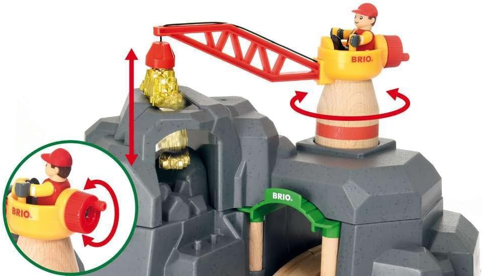 BRIO World - 33889 Crane & Mountain Tunnel | 7 Piece Toy Train Accessory for Kids | Interactive Play | FSC Certified Wood | Perfect for Ages 3 and Up