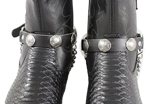Men Biker Jewelry Boot Bracelets Black Leather Straps Silver Metal Chains Native American Indian3