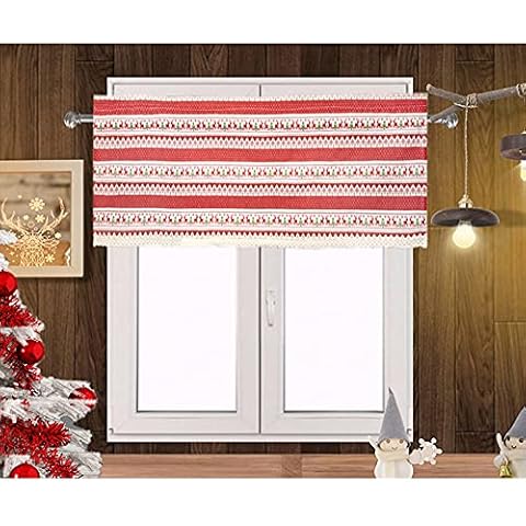 Molaxhome 51x16inch Christmas Short Curtain,Elk Snowflake Print Short Curtain For Windows,Short Kitchen Curtain,Kitchen Cafe Restaurant Wear Rod Short Curtain DC1A608 (Red, 130 x 41 cm) Cover