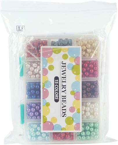 Miniatura 7 de Pandahall 1050 cuentas de perlas de cristal de 0.236in con brillo de satén, redondas, sueltas con caja de plástico para joyería para hacer joyas (15