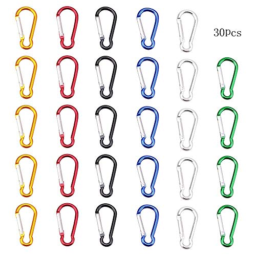 CIIMM Stainless Steel Snap Hook Clip Spring Snap Hooks Heavy Duty Caribeaner Clip Black Metal Snap Hook Carabiner D-Ring 1.9" 30Pcs