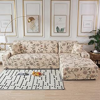 ARNTY Copridivano con Penisola Elasticizzato Floreale Antiscivolo Antimacchia (Fiori, 4 Posti: 231-300cm)