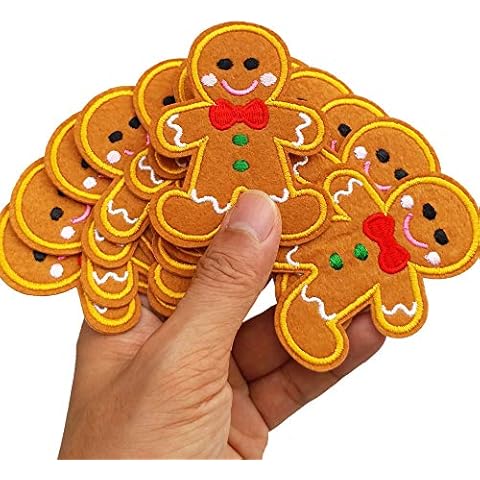 2.2"x2.9" 12pcs X'Mas Gingerbread Man Iron On Sew On Embroidered Patches Appliques Machine Embroidery Needlecraft Sewing Kids Girls Boys DIY Cover
